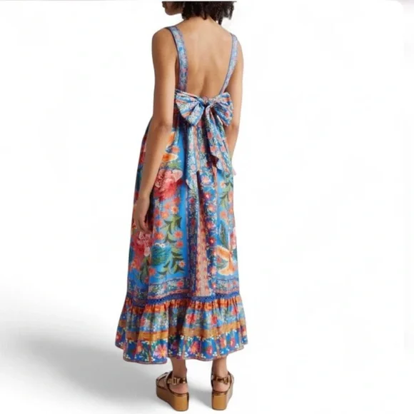Farm Rio Floral Blue Maxi Dress Size Small NWT - Picture 3 of 8